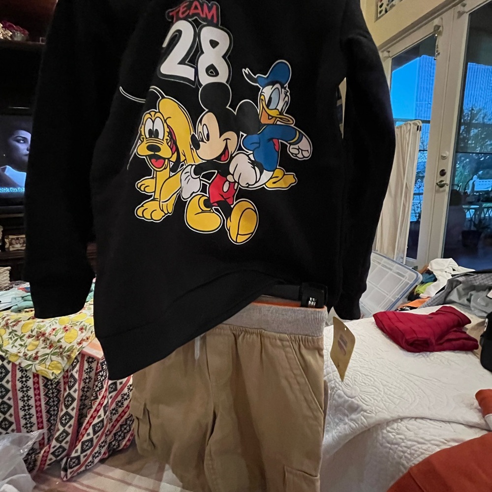 BGI Black Graphic Sweatshirt with Tan Shorts